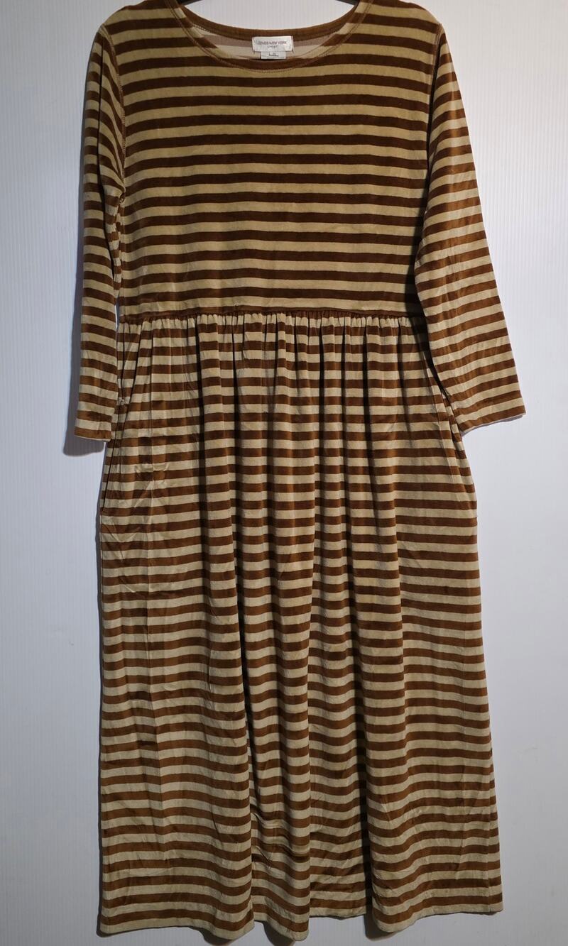 Jones New York Sport Brown Striped Velour Midi Dress Size M Long Sleeve Pockets
